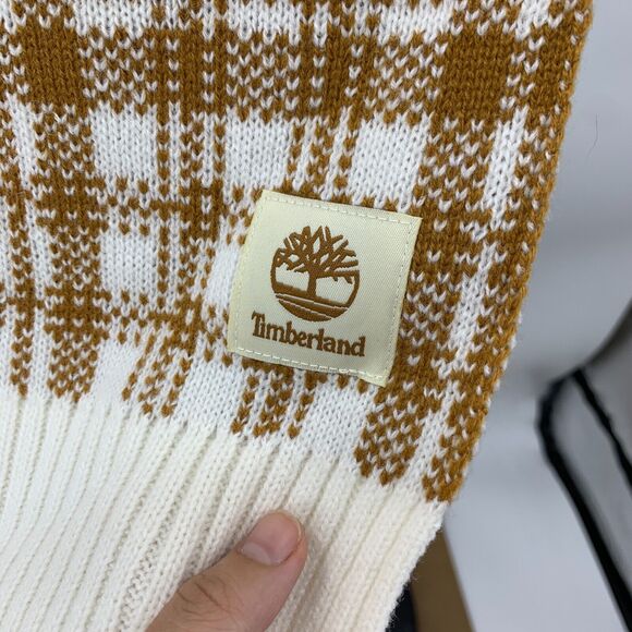 Timberland Knit Scarf Women 62X10 Spice Cream Buffalo Plaid Cozy Soft Rib Trim - Picture 4 of 16